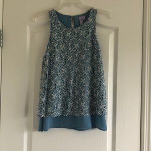 Lacey layered blue tank